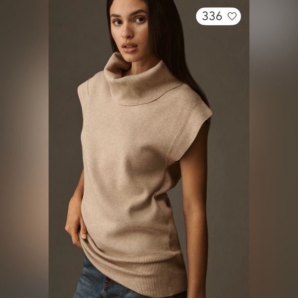 By Anthropologie Sleeveless Turtleneck Tunic Sweater In: Heather Mink - Picture 4 of 5